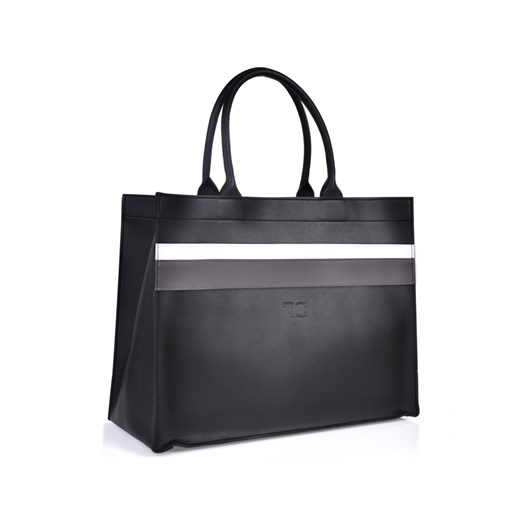 FC SHOPPER BAG elegancka torba w paski czarna ze sklepu Moja Dedra - domodi w kategorii Torby Shopper bag - zdjęcie 104075434