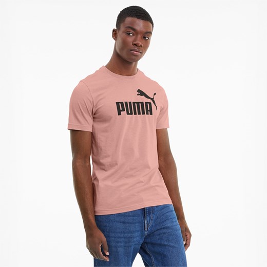T-shirt męski różowy Puma sportowy z krótkim rękawem z napisami 