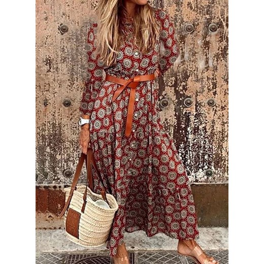 Nieformalna casual maxi kształt X pasy wzór dekolt serek V sukienka (S) 2XL Cikelly
