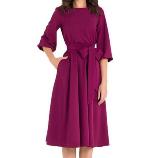 Elegancka midi do kolan jednolita bez wzoru okrągły dekolt sukienka (S) S Cikelly