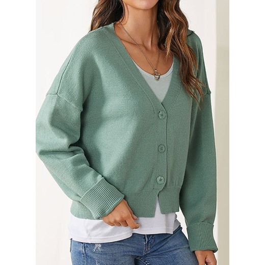 Sweter damski Cikelly w serek zielony casual 