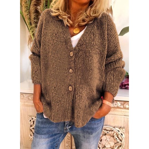Sweter damski brązowy Cikelly z dekoltem w literę v 