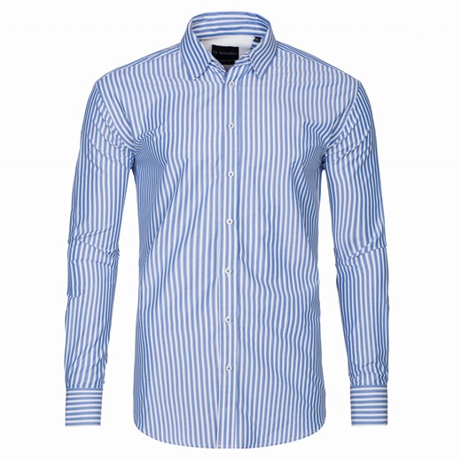 koszula męska di selentino błękitna w paski slim fit ze sklepu Royal Shop w kategorii Koszule męskie - zdjęcie 104687194