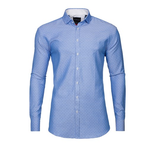 koszula męska di selentino błękitna w kropki slim fit ze sklepu Royal Shop w kategorii Koszule męskie - zdjęcie 104693694