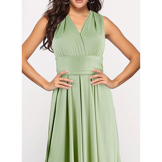 Sukienka zielona Sandbella z dekoltem w serek maxi elegancka 