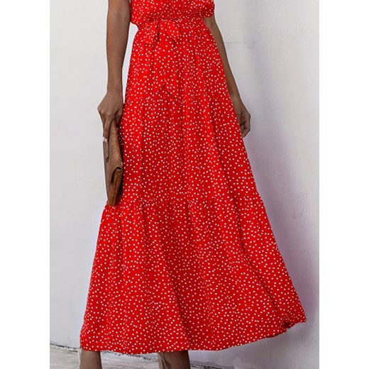 Sukienka Sandbella z dekoltem halter czerwona maxi 