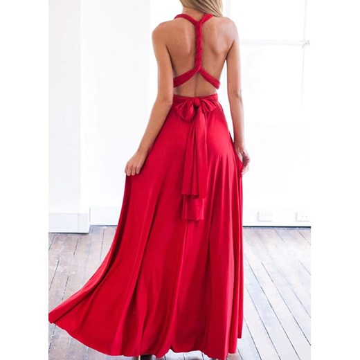 Sukienka Sandbella z dekoltem w serek czerwona na ramiączkach maxi 