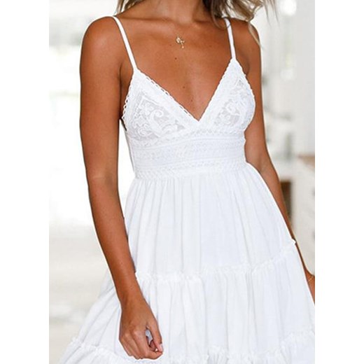 Sukienka Sandbella biała w serek na ramiączkach mini 