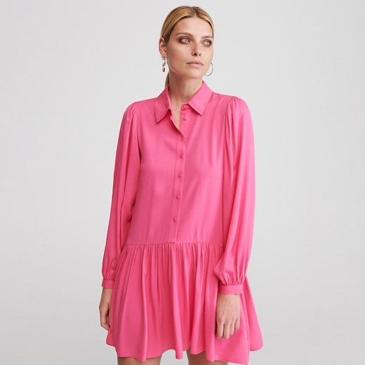 Reserved - Sukienka z falbaną - Różowy Reserved S promocyjna cena Reserved