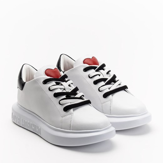 Love Moschino buty sportowe damskie wiązane skórzane białe 