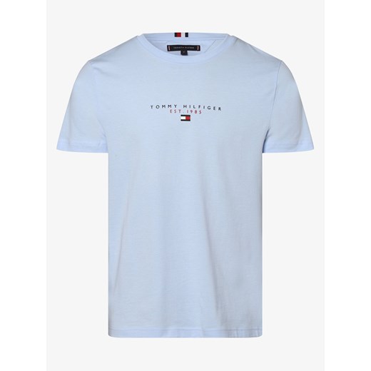 T-shirt męski Tommy Hilfiger niebieski z krótkimi rękawami na wiosnę z napisem