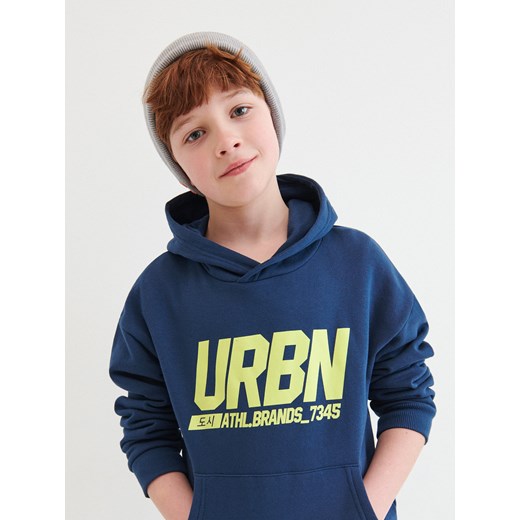 Reserved - Bluza dresowa z nadrukiem - Granatowy Reserved 164 Reserved