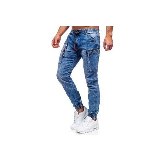 Granatowe spodnie jeansowe joggery bojówki męskie Denley T352 XL okazja Denley