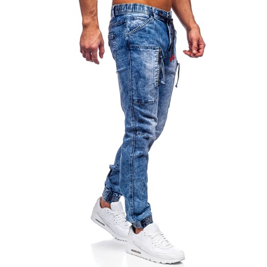 Granatowe spodnie jeansowe joggery bojówki męskie Denley T352 L okazyjna cena Denley