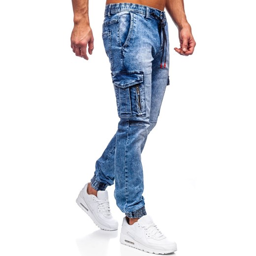 Granatowe spodnie jeansowe joggery bojówki męskie Denley T350 L promocja Denley