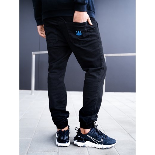 Spodnie Jogger Jigga Crown Stitch Czarne / Niebieskie Jigga Wear 4XL wyprzedaż UrbanCity.pl