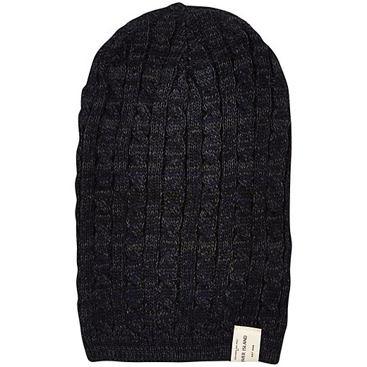 Navy cable knit beanie hat river-island czarny beanie