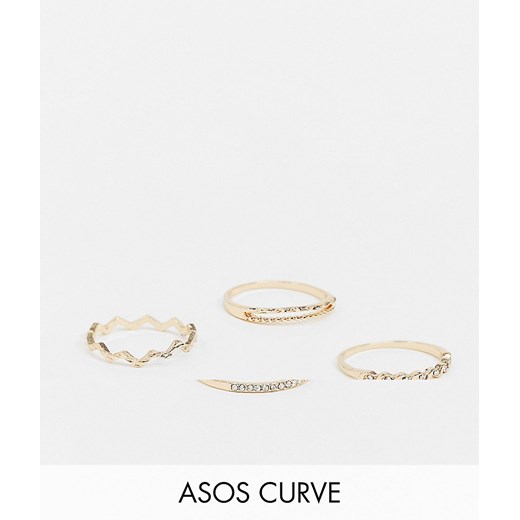 ASOS DESIGN Curve – Zestaw 4 grawerowanych pierścionków w kolorze złota-Złoty M / L Asos Poland