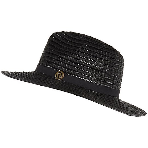 Black metallic braid fedora hat river-island czarny 