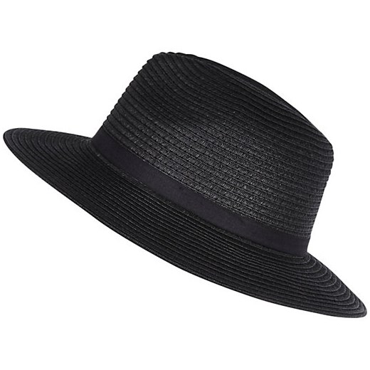 Black paper braid fedora hat river-island czarny 