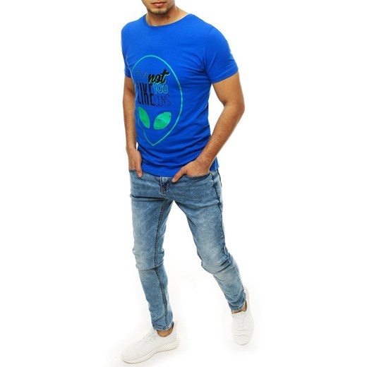 T-shirt męski z nadrukiem niebieski RX4156 Dstreet L promocyjna cena DSTREET