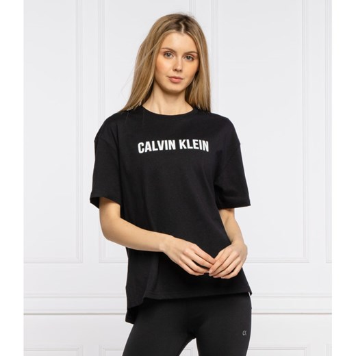 Bluzka damska czarna Calvin Klein z okrągłym dekoltem z krótkim rękawem 