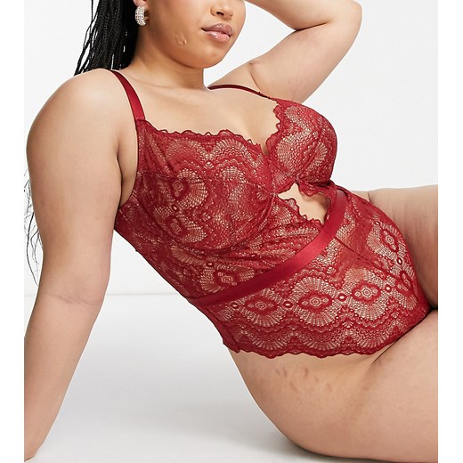 ASOS DESIGN Curve – Rosie – Czerwone koronkowe body z fiszbinami-Czerwony 46 G/H Asos Poland