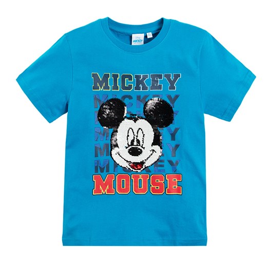 T-shirt chłopięcy, niebieski, dwustronne cekiny, Myszka Miki Odzież Licencyjna smyk
