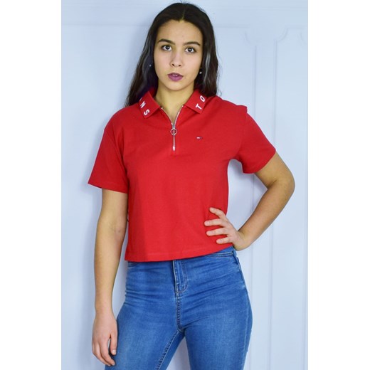 koszulka polo damska tommy jeans dw0dw05581 czerwona ze sklepu Royal Shop w kategorii Bluzki damskie - zdjęcie 105271532
