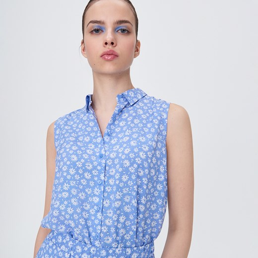 Sinsay - Wzorzysta koszula bez rękawów - Niebieski Sinsay M promocyjna cena Sinsay
