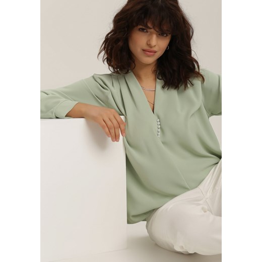 Zielona bluzka damska Renee casualowa z długimi rękawami 