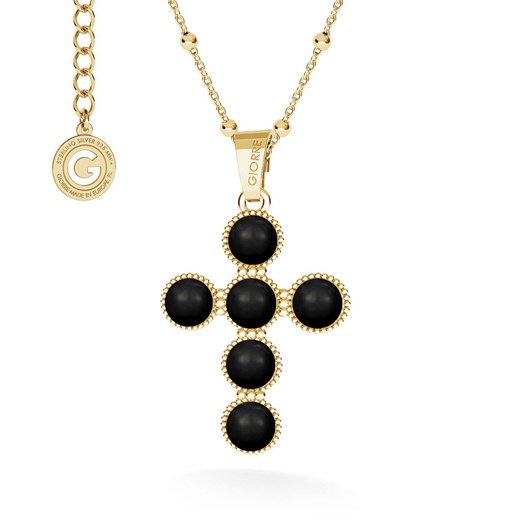 Naszyjnik krzyżyk z perłami, srebro 925 Swarovski : Perła - kolory - SWAROVSKI BLACK, Srebro - kolor pokrycia - Pokrycie żółtym 18K złotem Giorre GIORRE