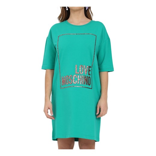 Sukienka Love Moschino zielona mini z krótkimi rękawami 