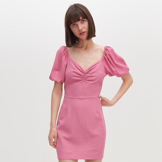 Reserved - Krótka sukienka z bufiastymi rękawami - Różowy Reserved 34 okazyjna cena Reserved