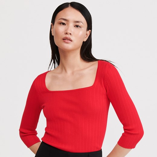 Reserved - Sweter z kwadratowym dekoltem - Czerwony Reserved M promocja Reserved