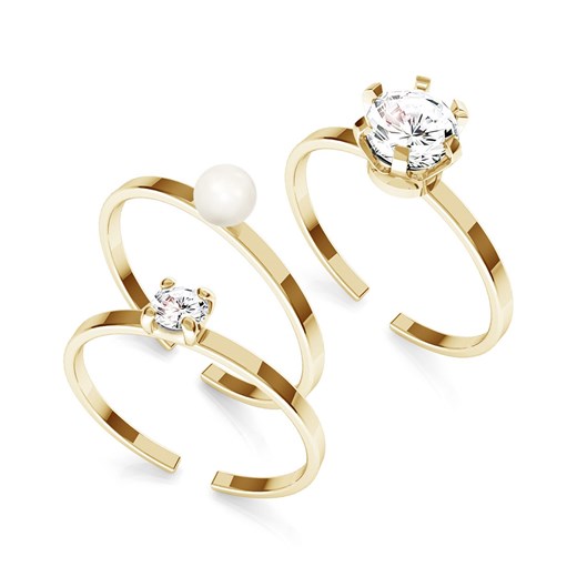 Zestaw pierścionków My RING™ z cyrkoniami i perłą Swarovskiego, srebro 925 : Srebro - kolor pokrycia - Pokrycie żółtym 18K złotem Giorre GIORRE
