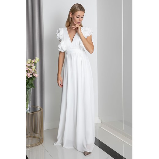 Sukienka Maravilla Boutique elegancka maxi biała z dekoltem w serek 