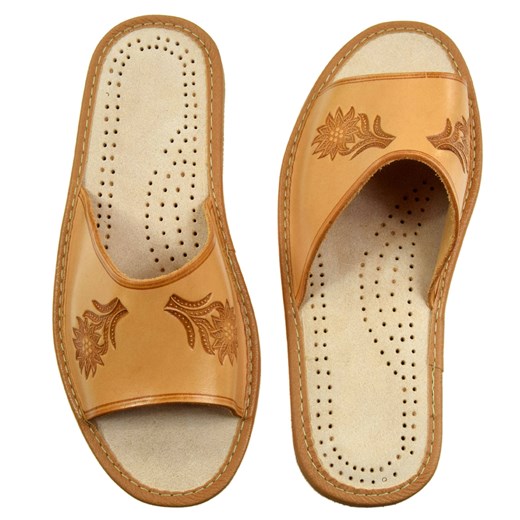 Skórzane pantofle damskie ze sklepu JK-Collection w kategorii Kapcie damskie - zdjęcie 105722084