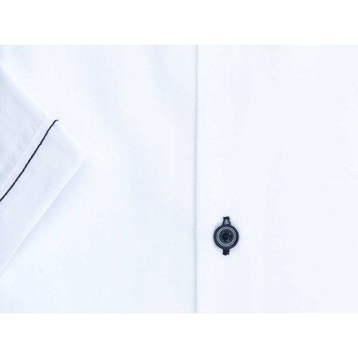Biała koszula męska z granatowymi kontrastami w kropki - krótki rękaw YK02 Modini Moda Męska 176-182 / 45 wyprzedaż Modini