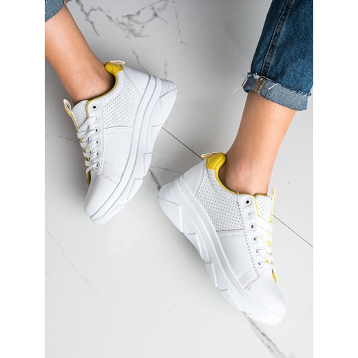 Buty sportowe damskie białe CzasNaButy sneakersy na wiosnę sznurowane 