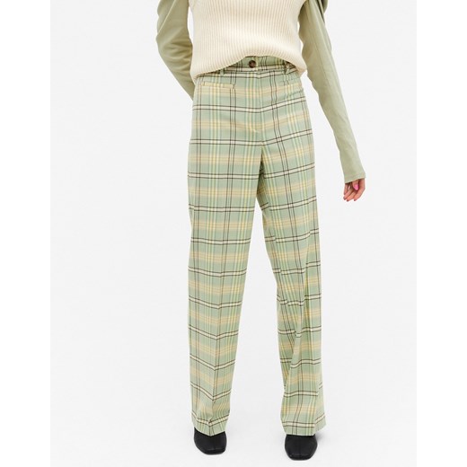 Monki – Stacy – Zielone spodnie z rozszerzanymi nogawkami w kratę-Fioletowy Monki 42 Asos Poland