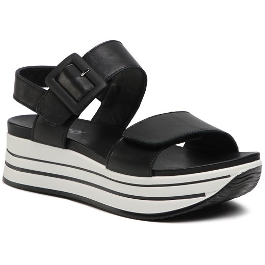 Czarne sandały damskie Igi&Co z klamrą ze skóry na platformie 