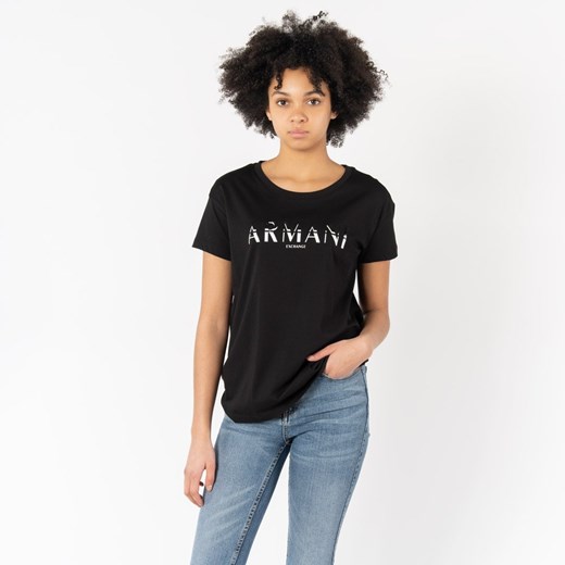 Armani Exchange bluzka damska z okrągłym dekoltem z napisami 