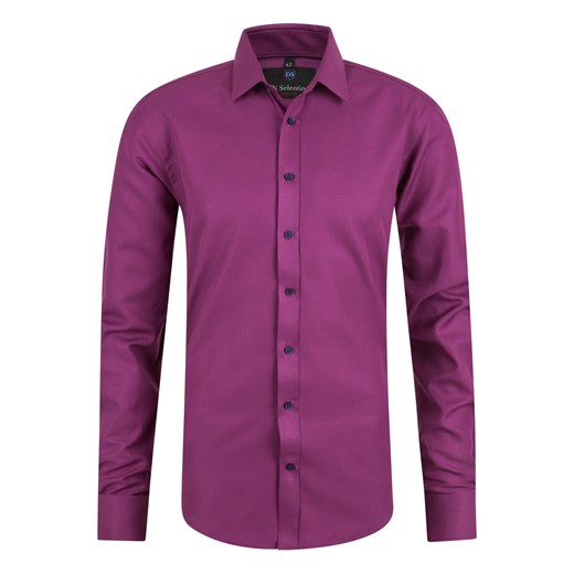 koszula męska salzburg dark purple classic lux di selentino  fioletowa na spinki ze sklepu Royal Shop w kategorii Koszule męskie - zdjęcie 105905810
