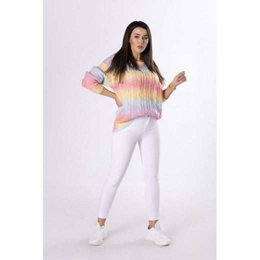 Tęczowy sweter z warkoczowym splotem M/L Candivia 2021