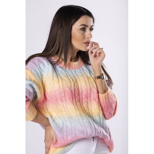 Tęczowy sweter z warkoczowym splotem M/L Candivia 2021
