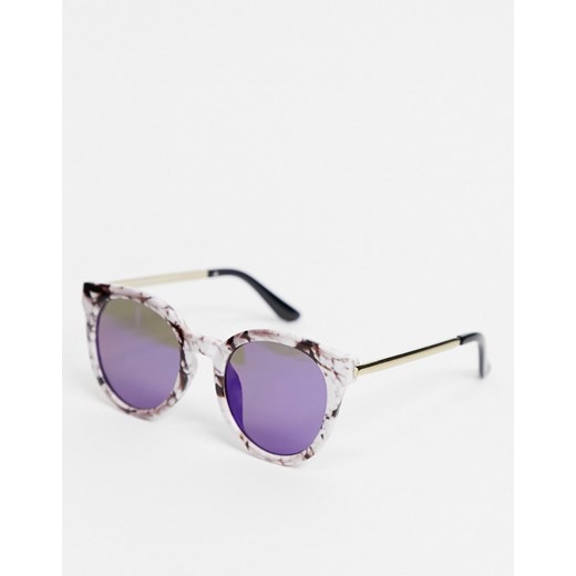 AJ Morgan – Białe marmurkowe okulary przeciwsłoneczne typu kocie oko z niebieskimi soczewkami lustrzanymi-Biały No Size Asos Poland promocja
