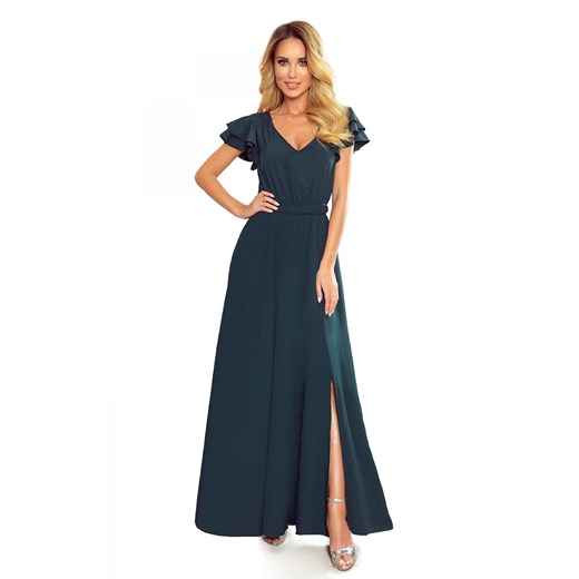 Sukienka Ptak Moda zielona z dekoltem v z krótkim rękawem maxi