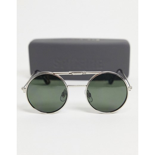 Spitfire – Lennon – Srebrne okrągłe okulary przeciwsłoneczne unisex z zielonymi podnoszonymi szkłami-Srebrny Spitfire No Size Asos Poland