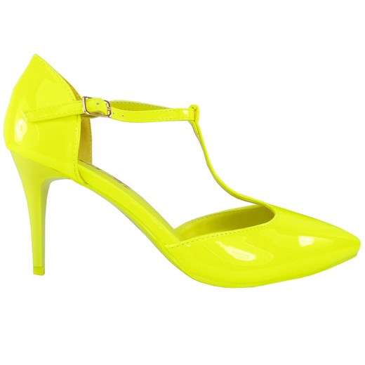 Buty żółte szpilki neonowe z paskiem w kostce 37 Kokietki